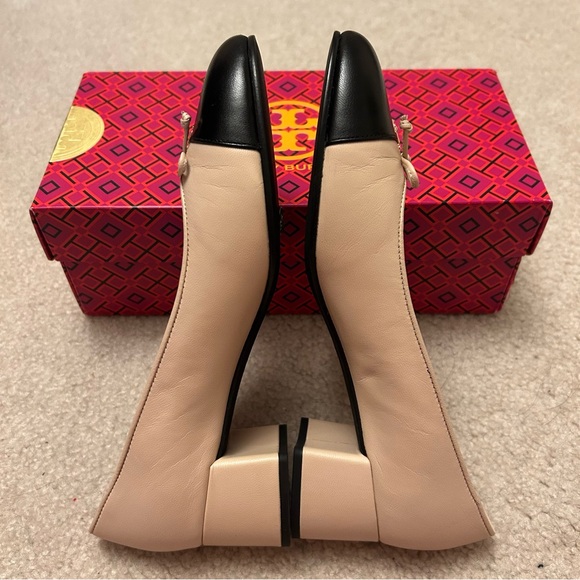 Tory Burch 45MM Leather Cap-Toe Ballet Block Heel Pumps in Pink/Black Size 6.5 - Picture 7 of 13